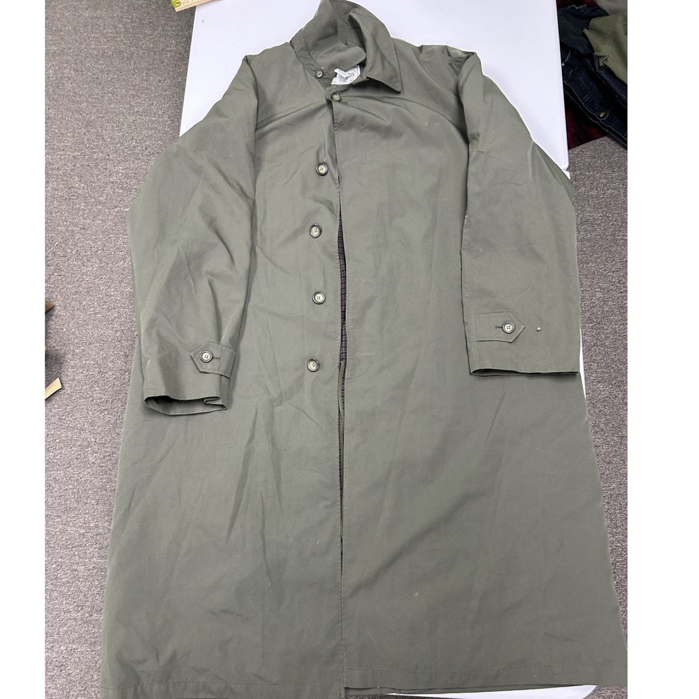 L.L. Bean Trench Coat Mens XL Green Good Plaid Lined Military Style Overcoat